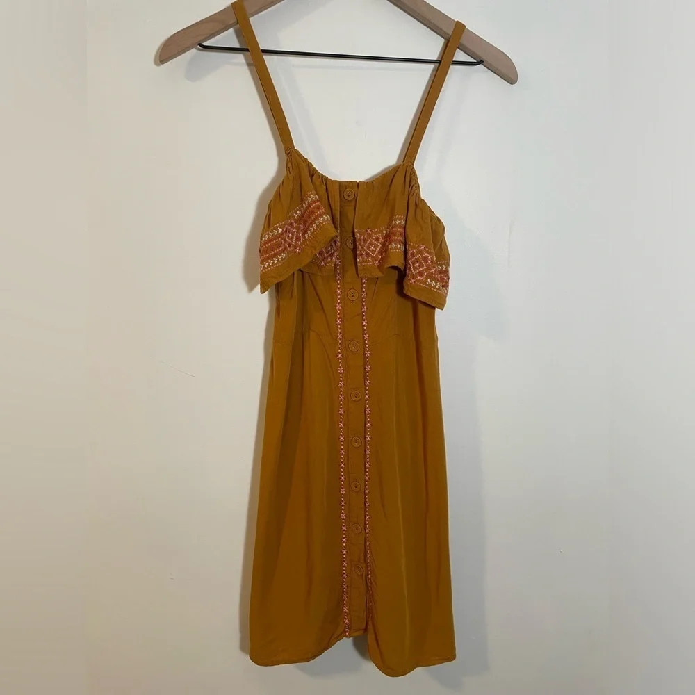 Aeropostale Brownish Orange Blouse Dress Tunic Size S Button Down & Embroidered - Picture 4 of 15